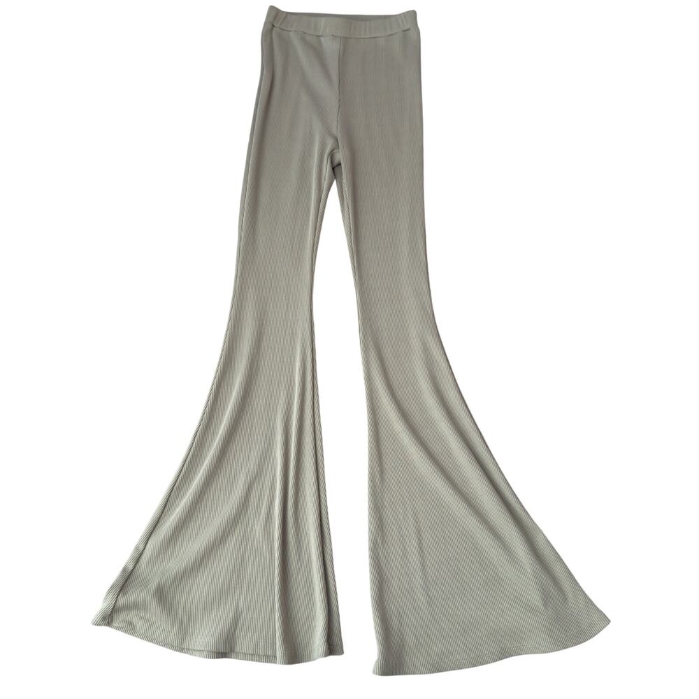 Princess Polly Ribbed Flare Pants Sage Green High Waisted XS Bell Bottom